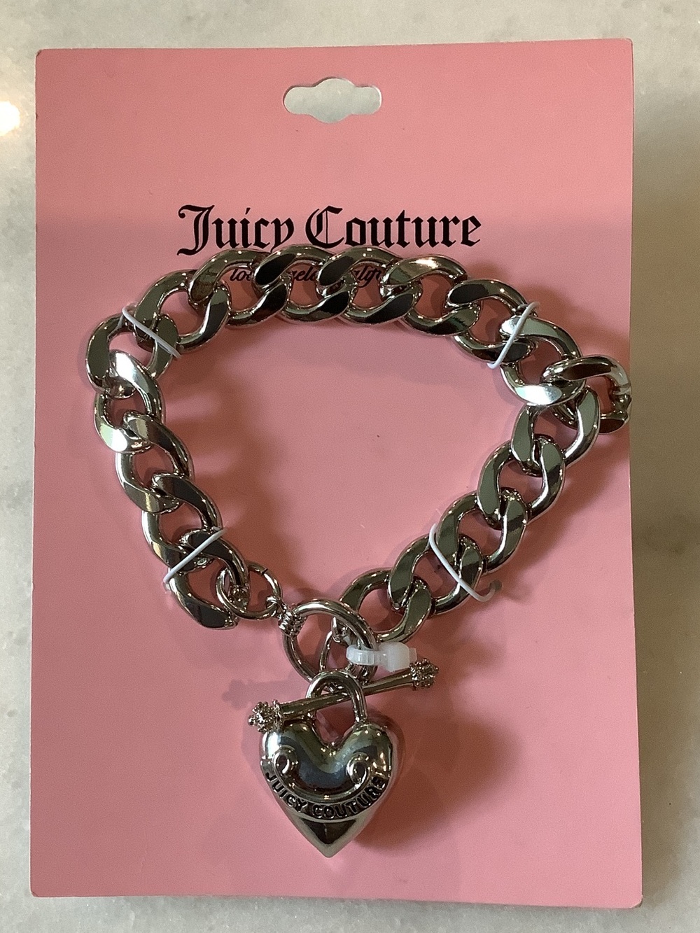 Juicy Couture Silver Tone Heart Toggle Bracelet, Brand New